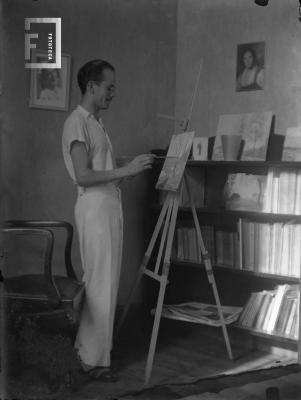César Carlos Bustos joven pintando