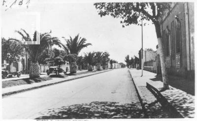 Boulevar Saavedra (hoy Savio) entre España y Ameghino, con jardines y pérgola