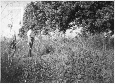 G. S. Chervo con el Dr. Goenaga, frente al ombú donde estuvo la casa de Guillermo Hoyo, alias //Hormiga Negra//