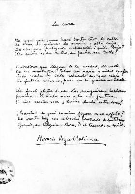 Manuscrito poema //La Casa// de Rega Molina