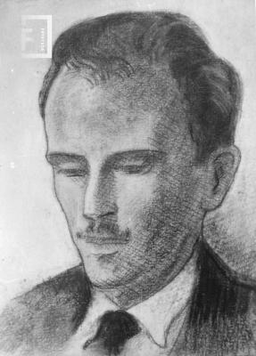 Retrato a lápiz de César Bustos por E. Ballestero
