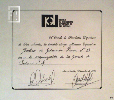 Mención especial del Circulo de Periodistas Deportivos al Centro de Educación Física Nº 19