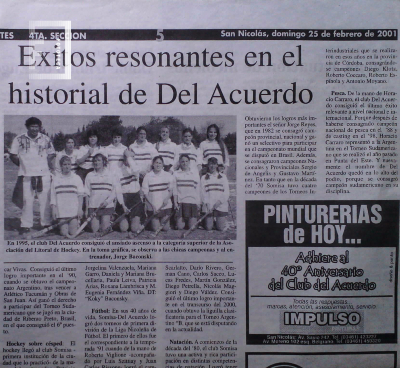 Nota en diario local - Éxitos resonantes en el historial de Del Acuerdo