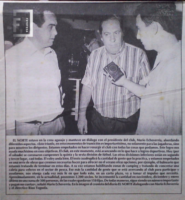 Cena agasajo - Nota a directivos del Club Somisa 
