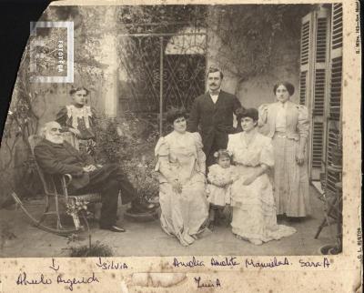 Juan Manuel Argerich y familia en el patio de su casa de calle de la Nación 117