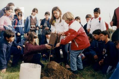 Niños plantando árbol