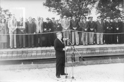 Parque San Martín, inauguración, Prof. Arriola habla por Instituto Sanmartiniano de Bs. As.