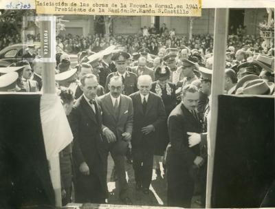 Iniciación obras nuevo edificio Escuela Normal, visita del Presidente Ramón S. Castillo