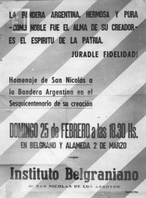 Afiche convocatoria homenaje a la Bandera en su sesquicentenario