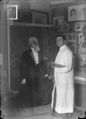 Carlos Bustos pintando cuadro de Federico Gard
