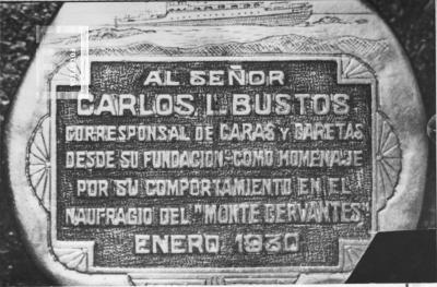 Medalla homenaje a Carlos L. Bustos, por su comportamiento en el naufragio del Monte Cervantes
